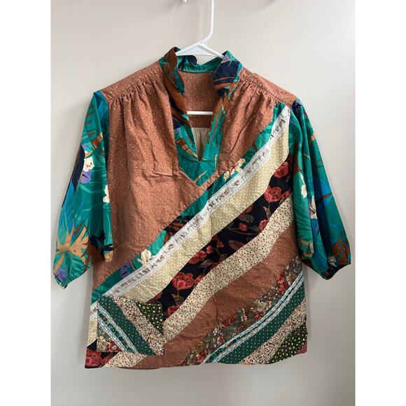 Vintage handmade patchwork 70s boho woman’s shirt size large - Picture 1 of 8